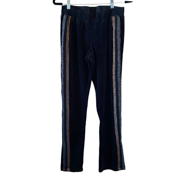 Pam & Gela Black Velvet Metallic Striped Track Pants With Slide Slits SZ S - Picture 2 of 13